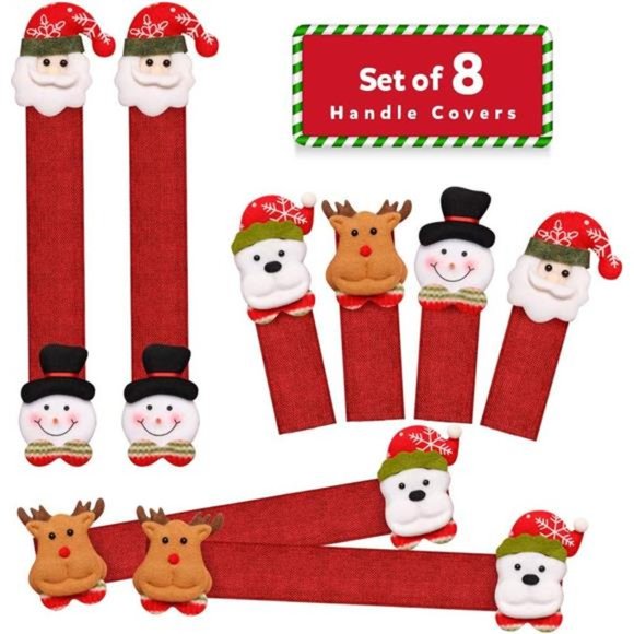 Christmas Refrigerator Handle Covers Set of 8, Snowman Kitchen Appliance Covers - Picture 1 of 7